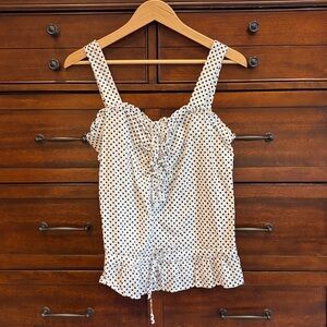 Zac & Rachael Sleeveless Blouse S Black White Polka Dot Ruffle Tie Top Women